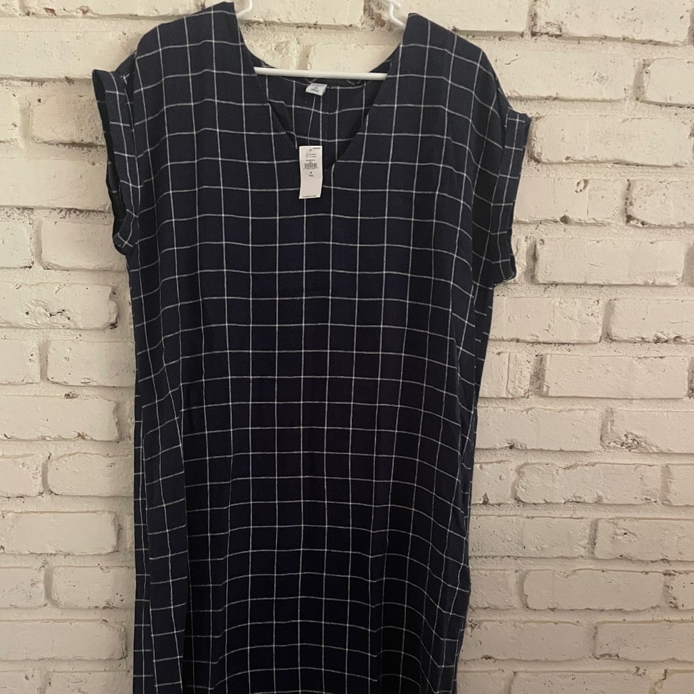 Old Navy Navy Blue Grid-Check Shift Dress